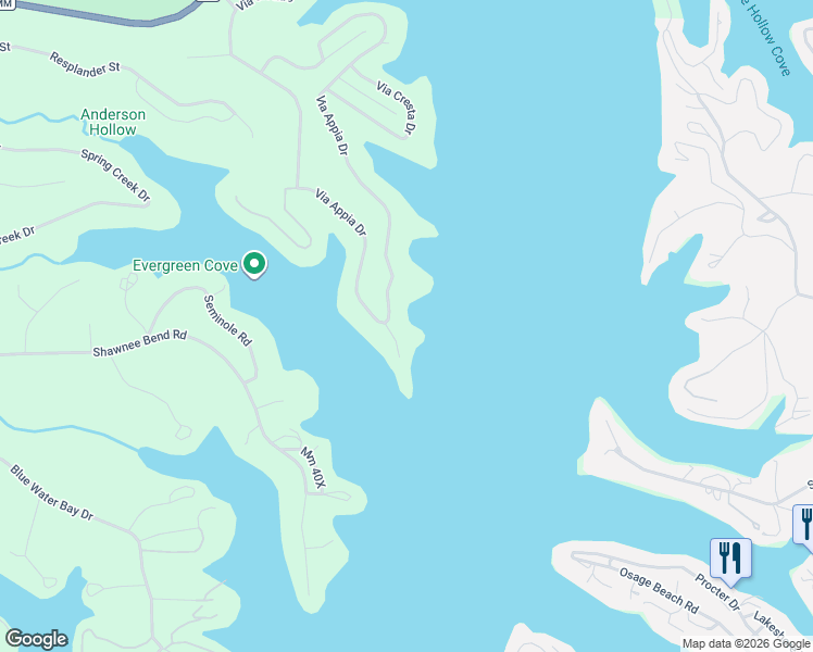 map of restaurants, bars, coffee shops, grocery stores, and more near Via Appia Drive in Sunrise Beach