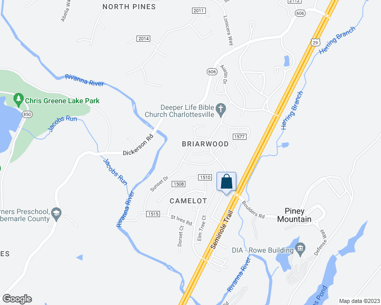 map of restaurants, bars, coffee shops, grocery stores, and more near 4488 Sunset Drive in Charlottesville