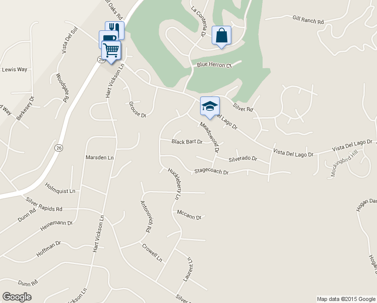 map of restaurants, bars, coffee shops, grocery stores, and more near 2515 Gold Run Court in Valley Springs