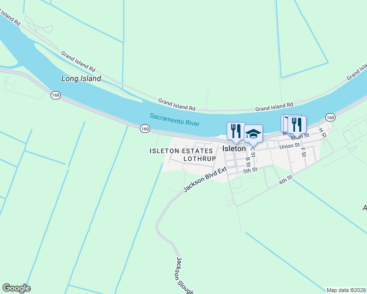 map of restaurants, bars, coffee shops, grocery stores, and more near 207 Miner Court in Isleton