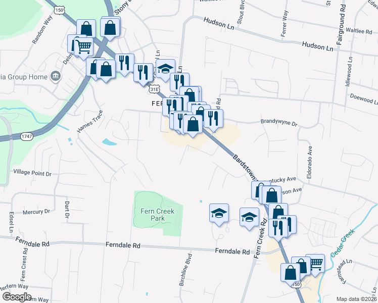 map of restaurants, bars, coffee shops, grocery stores, and more near 3 Settlers Trace Road in Louisville