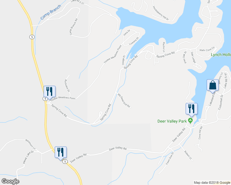 map of restaurants, bars, coffee shops, grocery stores, and more near Spring Cove Road in Sunrise Beach