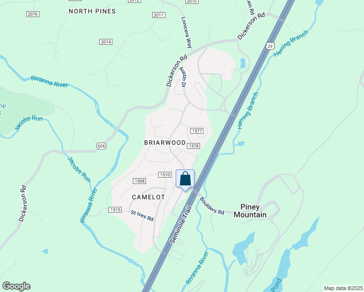 map of restaurants, bars, coffee shops, grocery stores, and more near 2184 Silkwood Court in Charlottesville
