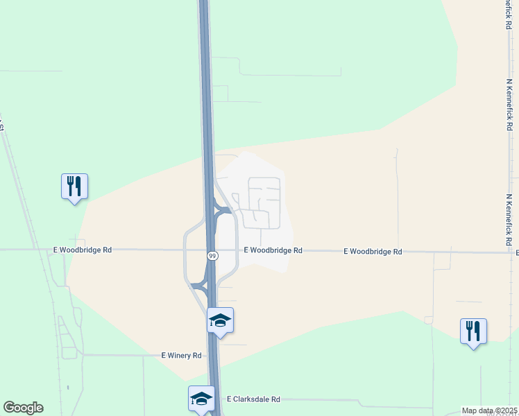 map of restaurants, bars, coffee shops, grocery stores, and more near 19690 California 99 in Acampo
