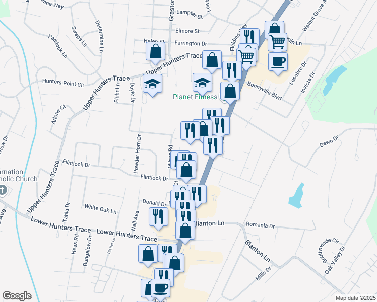 map of restaurants, bars, coffee shops, grocery stores, and more near 5238 Dixie Highway in Louisville