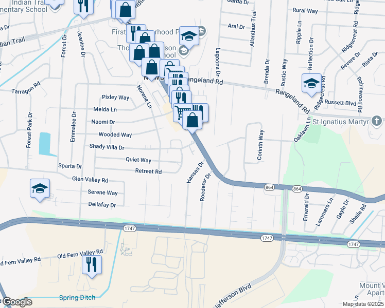 map of restaurants, bars, coffee shops, grocery stores, and more near 5059 Poplar Level Road in Louisville