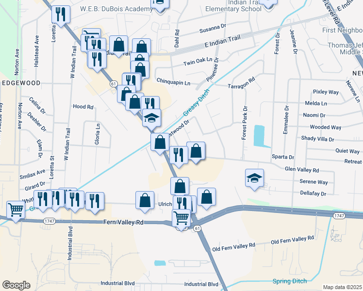 map of restaurants, bars, coffee shops, grocery stores, and more near 5906 Prestwood Court in Louisville
