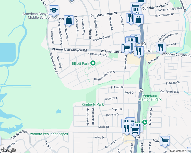 map of restaurants, bars, coffee shops, grocery stores, and more near 324 Ascot Court in American Canyon