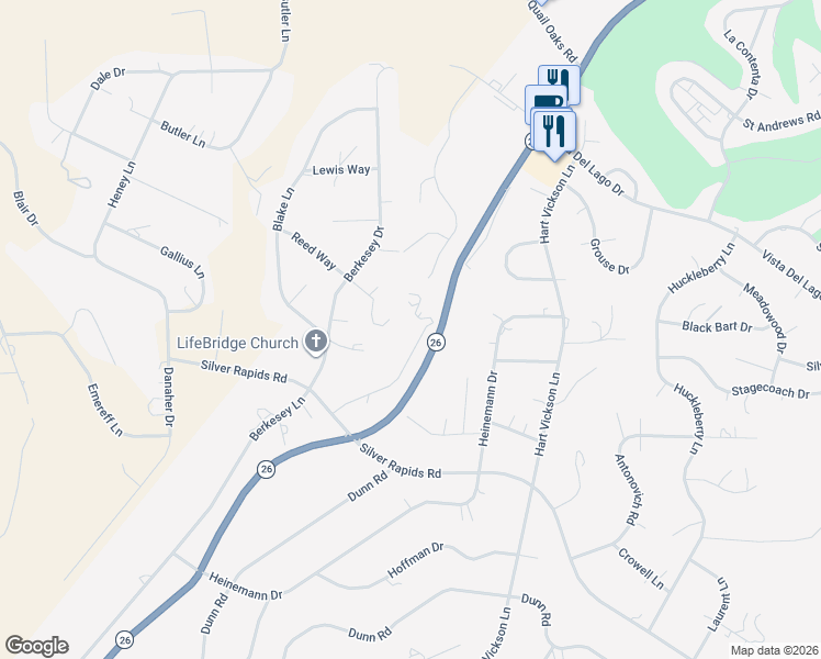 map of restaurants, bars, coffee shops, grocery stores, and more near 2330 Barbour Road in Valley Springs