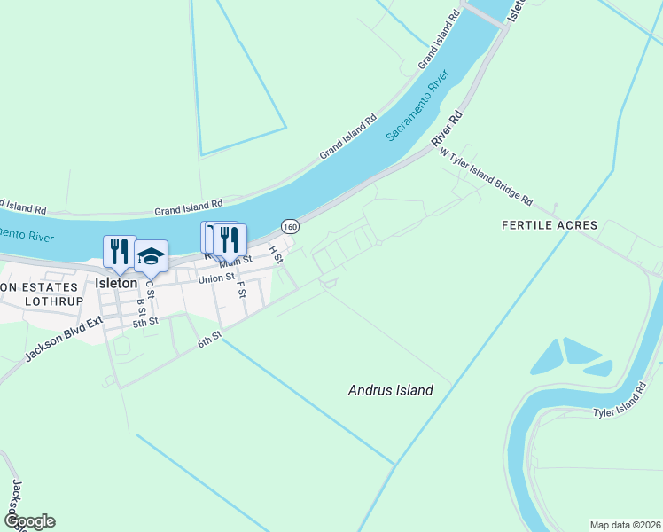 map of restaurants, bars, coffee shops, grocery stores, and more near 712 Annemarie Way in Isleton