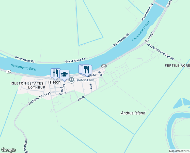 map of restaurants, bars, coffee shops, grocery stores, and more near 50 Main Street in Rio Vista