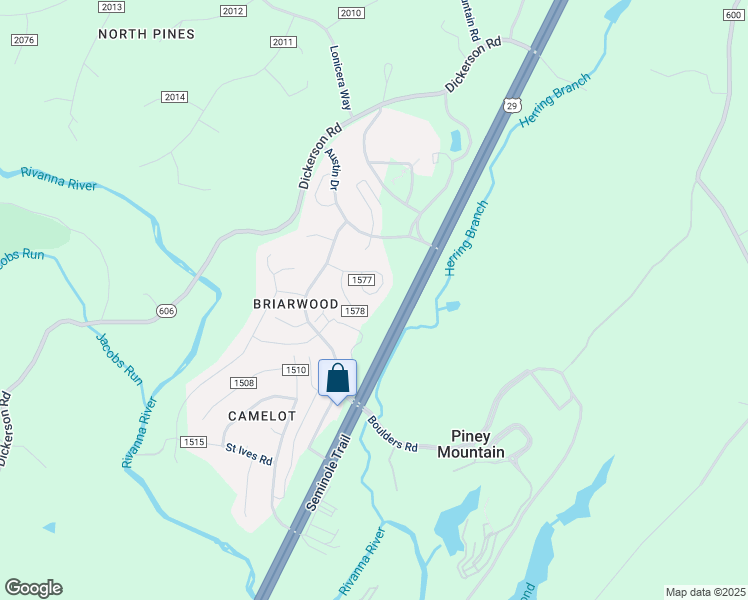 map of restaurants, bars, coffee shops, grocery stores, and more near 2460 Whitney Court in Charlottesville