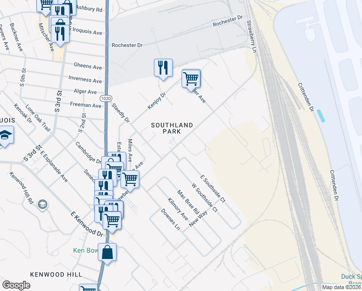 map of restaurants, bars, coffee shops, grocery stores, and more near 6434 Strawberry Lane in Louisville