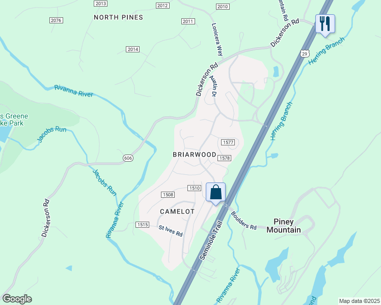 map of restaurants, bars, coffee shops, grocery stores, and more near 2270 Sparrow Ln in Charlottesville