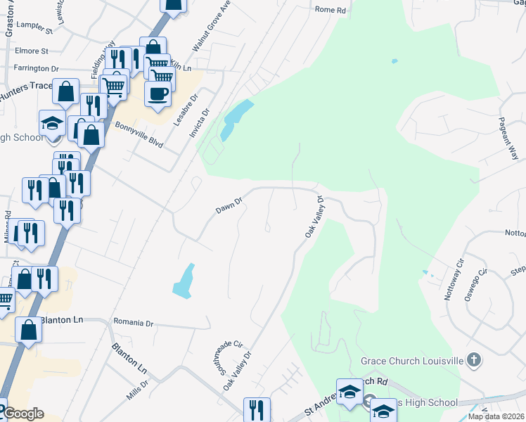 map of restaurants, bars, coffee shops, grocery stores, and more near 5108 Nancy Avenue in Louisville