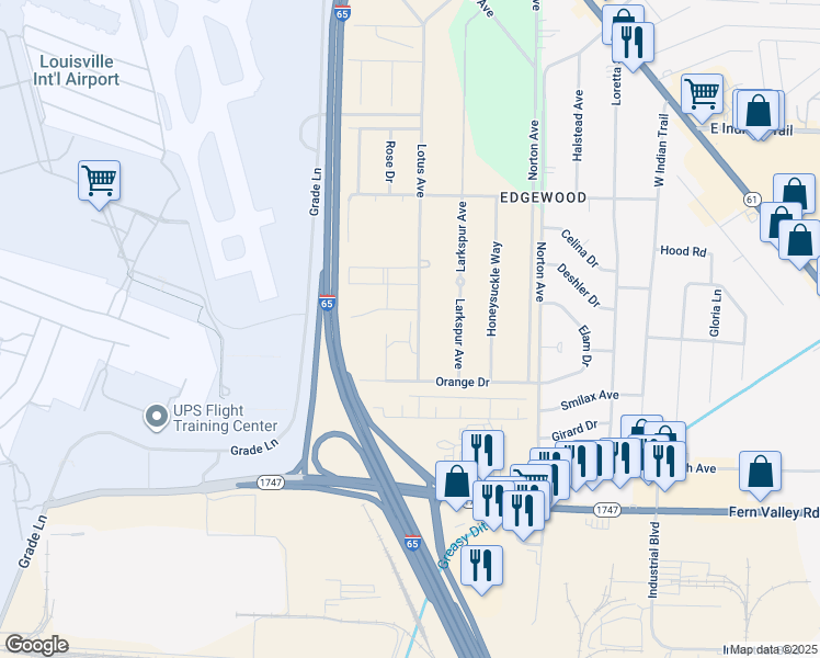 map of restaurants, bars, coffee shops, grocery stores, and more near 825 Lotus Ave in Louisville