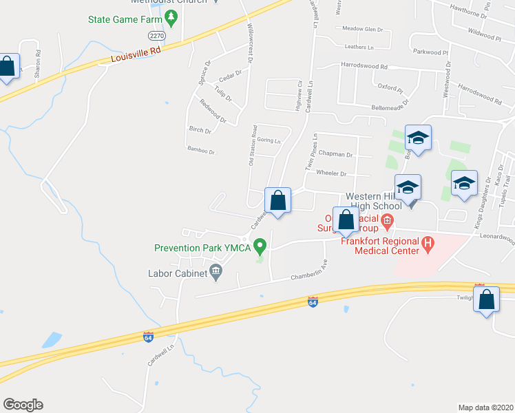 map of restaurants, bars, coffee shops, grocery stores, and more near 513 Old Station Rd in Frankfort
