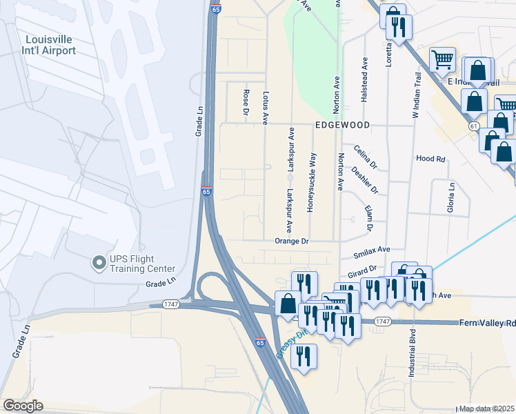 map of restaurants, bars, coffee shops, grocery stores, and more near 819 Lotus Avenue in Louisville