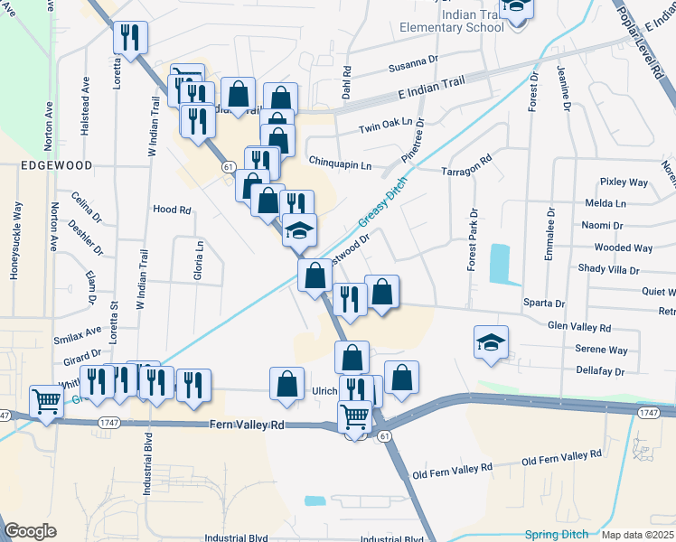 map of restaurants, bars, coffee shops, grocery stores, and more near 3402 Prestwood Drive in Louisville