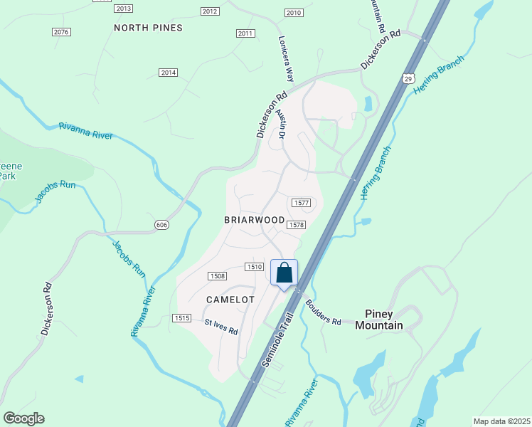 map of restaurants, bars, coffee shops, grocery stores, and more near 4605 Briarwood Drive in Charlottesville