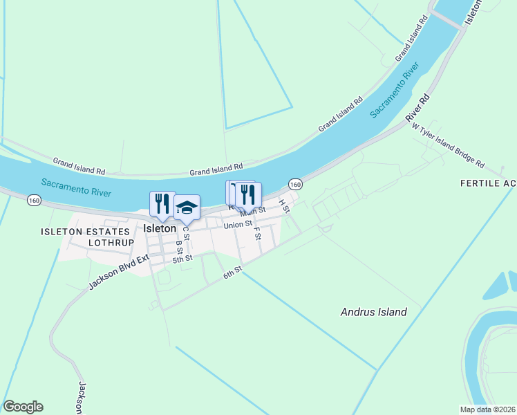 map of restaurants, bars, coffee shops, grocery stores, and more near 47 Main Street in Rio Vista