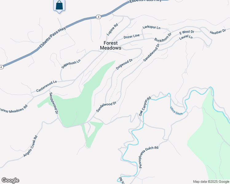 map of restaurants, bars, coffee shops, grocery stores, and more near 1218 Canyon Ridge Court in Murphys