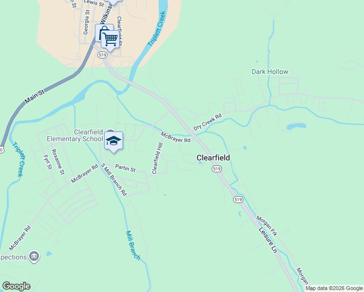 map of restaurants, bars, coffee shops, grocery stores, and more near 3 Cemetery Road in Clearfield