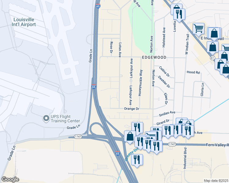 map of restaurants, bars, coffee shops, grocery stores, and more near 819 Lotus Avenue in Louisville
