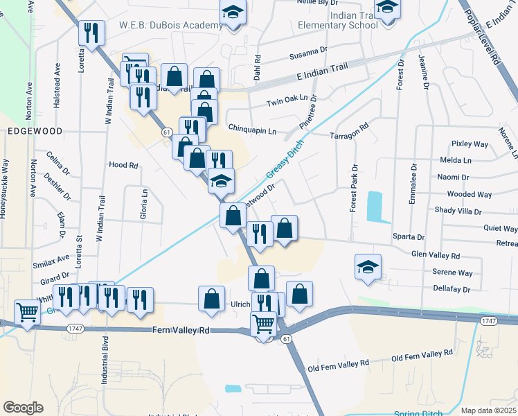 map of restaurants, bars, coffee shops, grocery stores, and more near 5906 Prestwood Court in Louisville