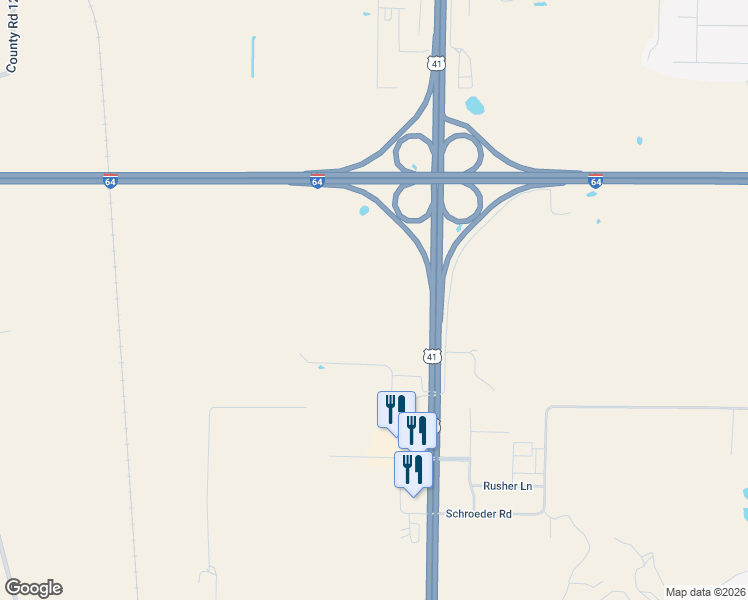 map of restaurants, bars, coffee shops, grocery stores, and more near 20100 U.S. 41 in Evansville