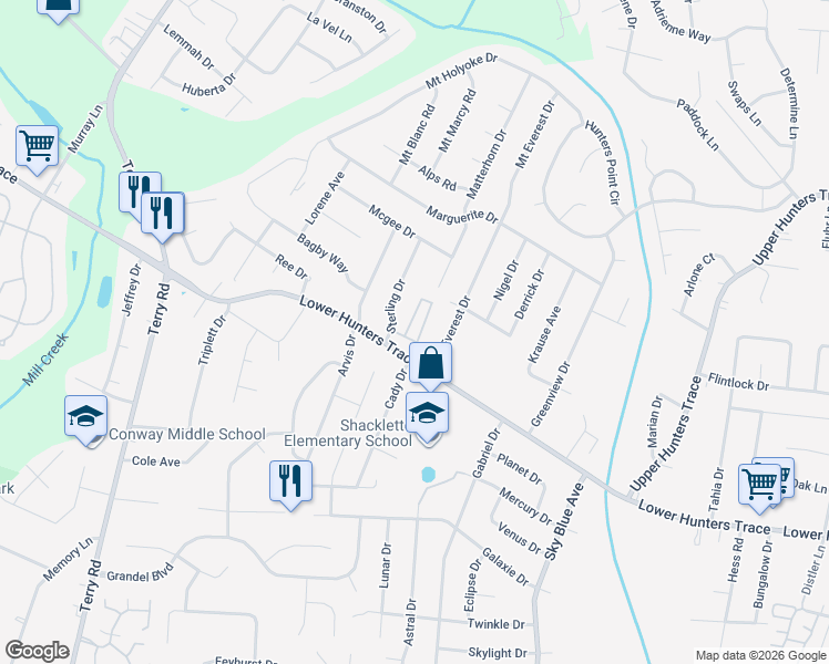 map of restaurants, bars, coffee shops, grocery stores, and more near 5629 Fox Horn Circle in Louisville