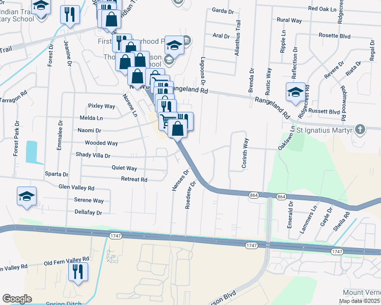 map of restaurants, bars, coffee shops, grocery stores, and more near 5059 Poplar Level Road in Louisville