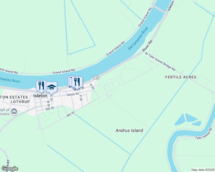 map of restaurants, bars, coffee shops, grocery stores, and more near 700 Annemarie Way in Isleton