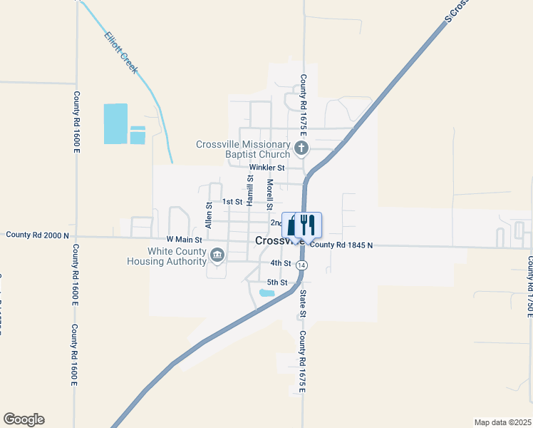 map of restaurants, bars, coffee shops, grocery stores, and more near 203 Morell Street in Crossville