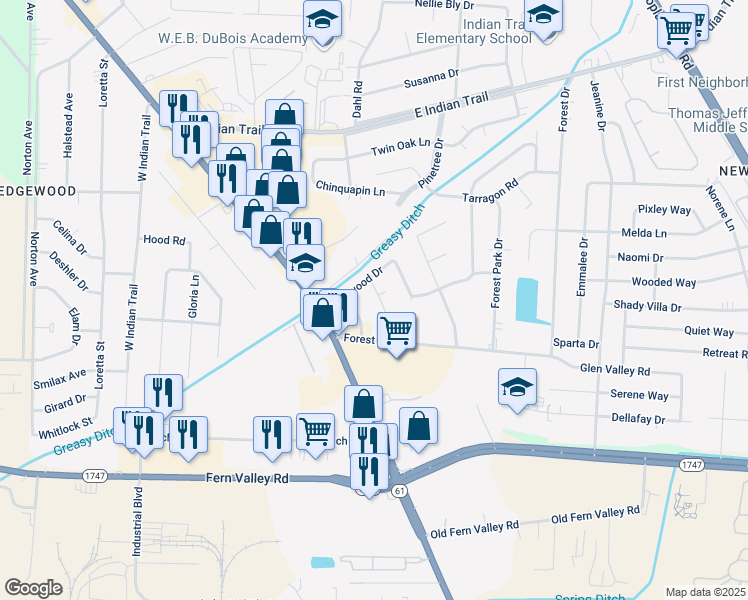 map of restaurants, bars, coffee shops, grocery stores, and more near 5906 Prestwood Court in Louisville