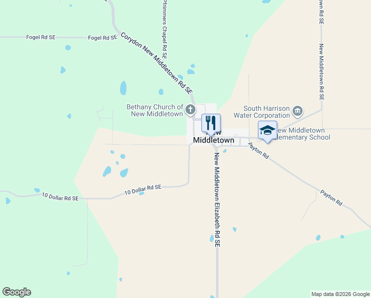 map of restaurants, bars, coffee shops, grocery stores, and more near 3880 10 Dollar Road Southeast in Corydon