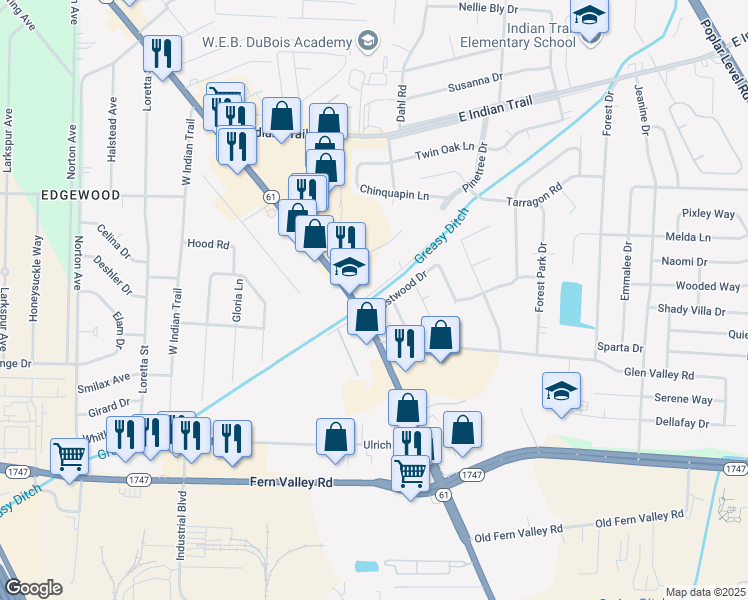 map of restaurants, bars, coffee shops, grocery stores, and more near 3402 Prestwood Drive in Louisville