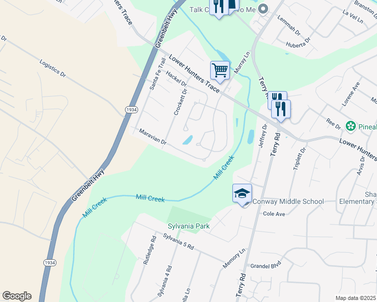 map of restaurants, bars, coffee shops, grocery stores, and more near 6403 Maravian Drive in Louisville