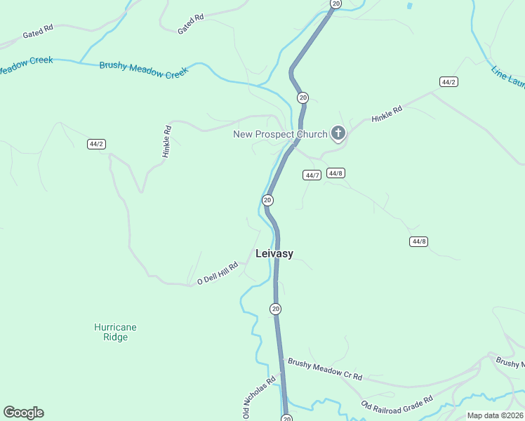 map of restaurants, bars, coffee shops, grocery stores, and more near West Virginia 20 in Leivasy