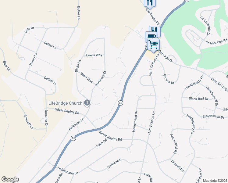 map of restaurants, bars, coffee shops, grocery stores, and more near 2330 Barbour Road in Valley Springs