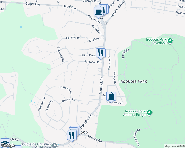 map of restaurants, bars, coffee shops, grocery stores, and more near 6104 Ledgewood Parkway in Louisville