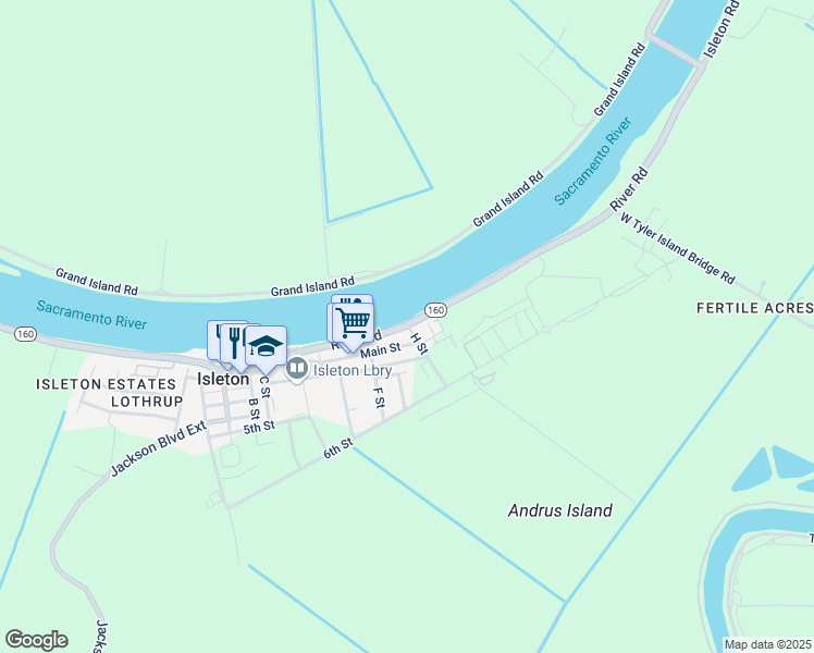 map of restaurants, bars, coffee shops, grocery stores, and more near 47 Main Street in Rio Vista