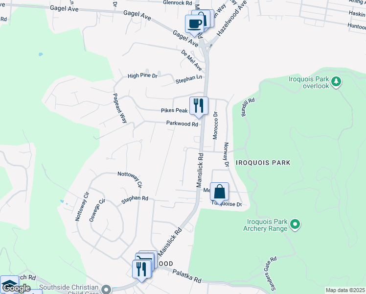 map of restaurants, bars, coffee shops, grocery stores, and more near 6104 Ledgewood Parkway in Louisville