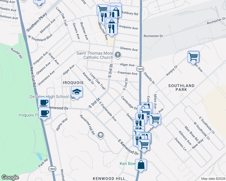 map of restaurants, bars, coffee shops, grocery stores, and more near 207 Seneca Trail in Louisville