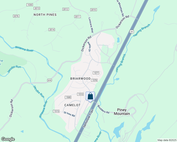 map of restaurants, bars, coffee shops, grocery stores, and more near 4633 Briarwood Drive in Charlottesville