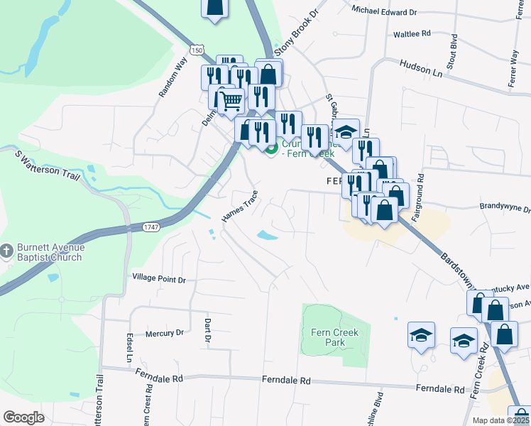 map of restaurants, bars, coffee shops, grocery stores, and more near 8302 Lake Superior Drive in Louisville