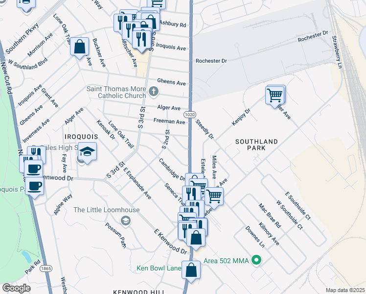 map of restaurants, bars, coffee shops, grocery stores, and more near 111 Lawndale Avenue in Louisville