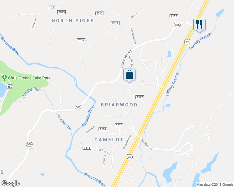map of restaurants, bars, coffee shops, grocery stores, and more near 2220 Hummingbird Lane in Charlottesville