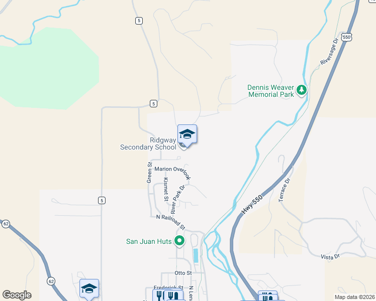 map of restaurants, bars, coffee shops, grocery stores, and more near 1200 Green St in Ridgway