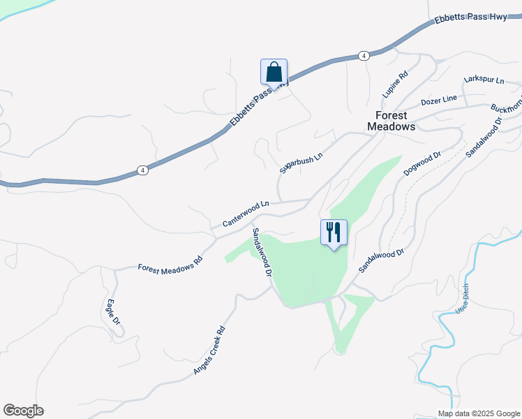 map of restaurants, bars, coffee shops, grocery stores, and more near 1955 Sandalwood Drive in Murphys